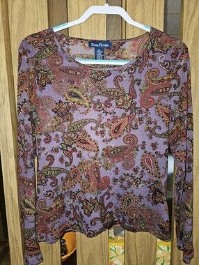 Vintage Evan-Picone Sz XL Paisley Print Long-sleeve Knit Top